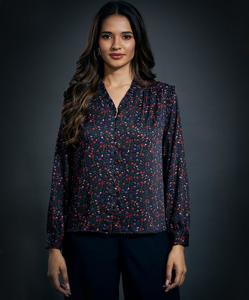 Chiffon Printed Vneck Shirt Top